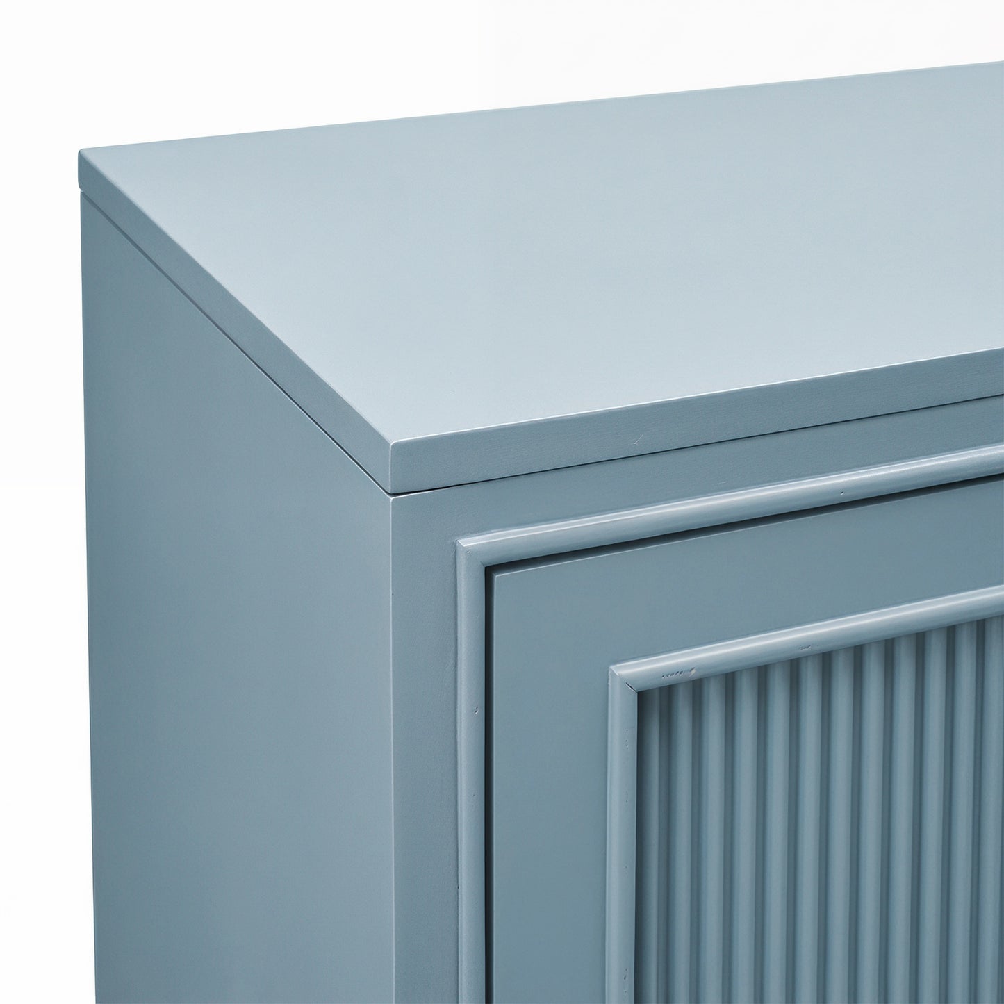 eHemco 2-Door Storage Cabinet, Azure Grey, Ribbed Style, Modern Retro Design, 32 x 14 x 33 Inches