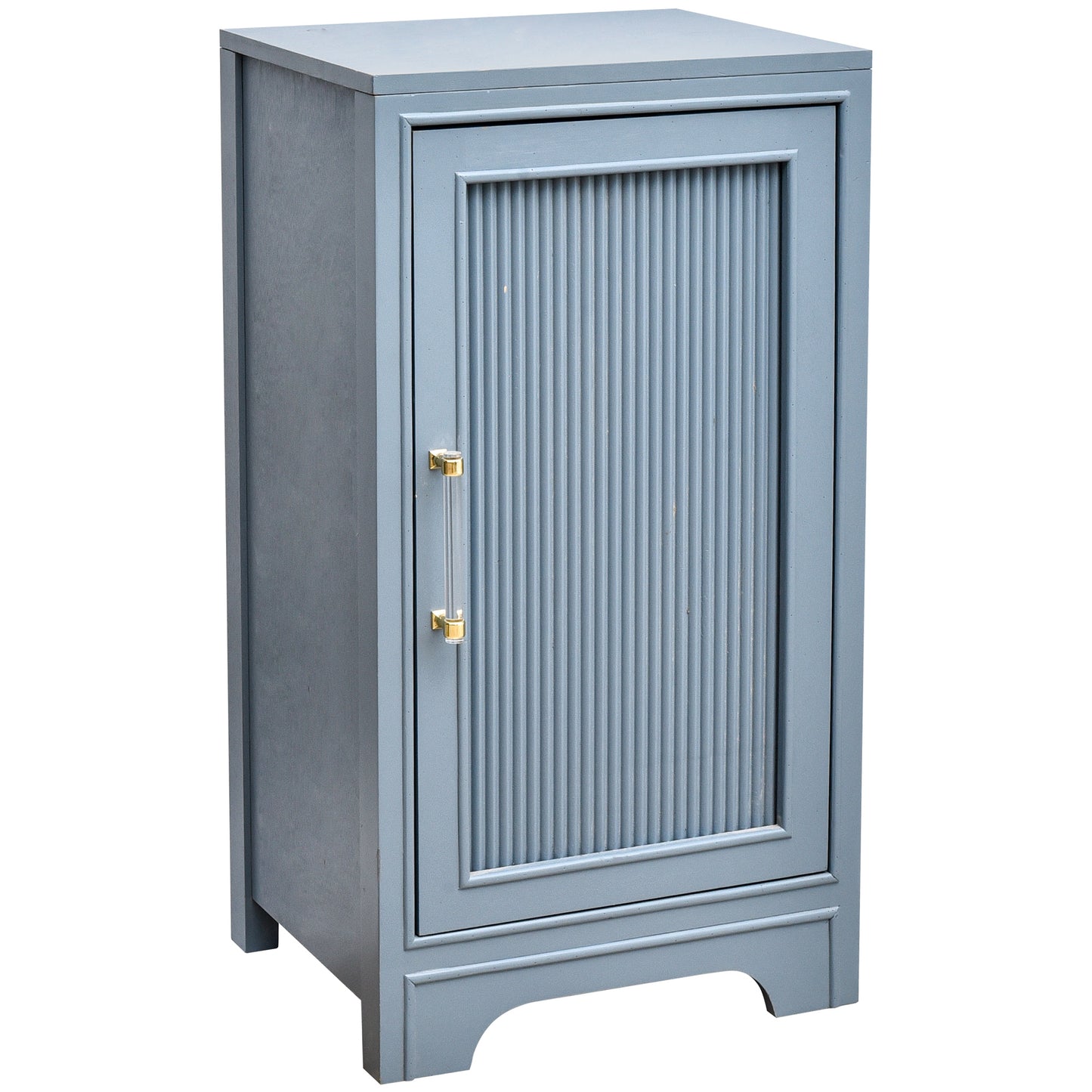 eHemco Azure Grey Ribbed End Table, Side Table with Storage, Modern Retro Style, 18 x 14 x 30.5 Inches