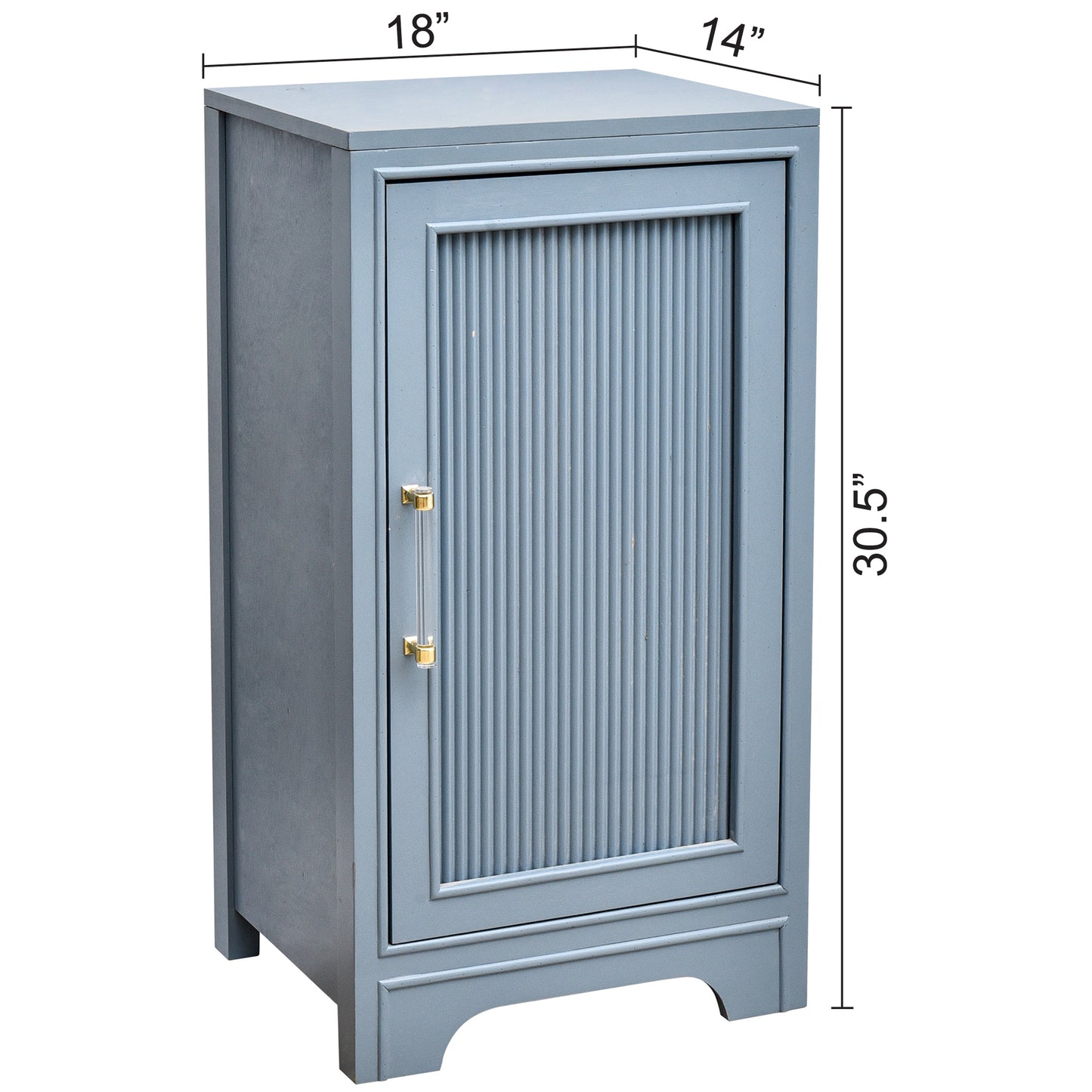 eHemco Azure Grey Ribbed End Table, Side Table with Storage, Modern Retro Style, 18 x 14 x 30.5 Inches