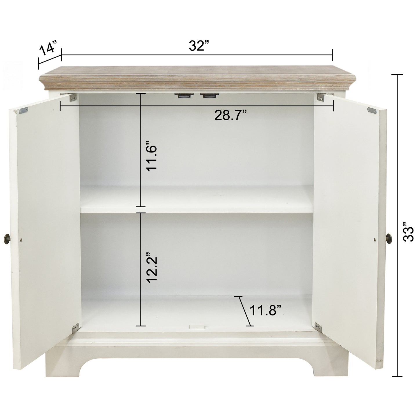eHemco Ornate Floral Carved 2-Door Storage Cabinet, Retro Style, Natural and White, 32 x 14 x 33 Inches