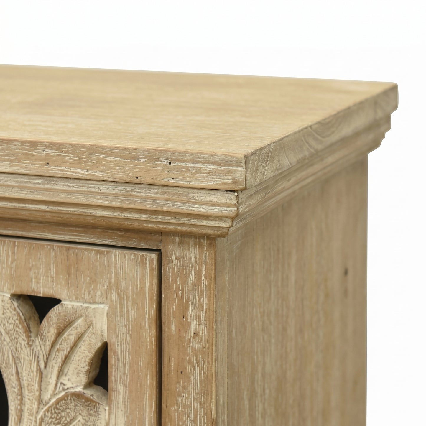 eHemco 2-Door Storage Cabinet with Hollow Floral Carved Doors, Natural, 32 x 14 x 33 Inches