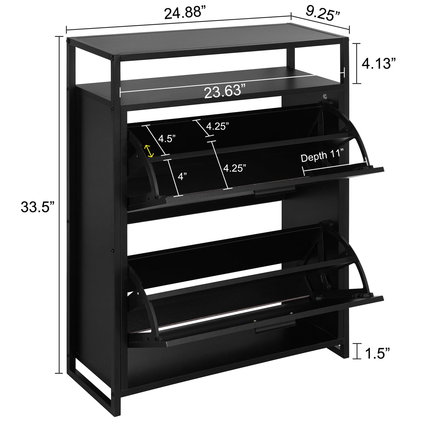 eHemco 2-Door Shoe Cabinet with Shelf, Modern Storage Organizer, Black Metal Frame, 2 Flip Drawers