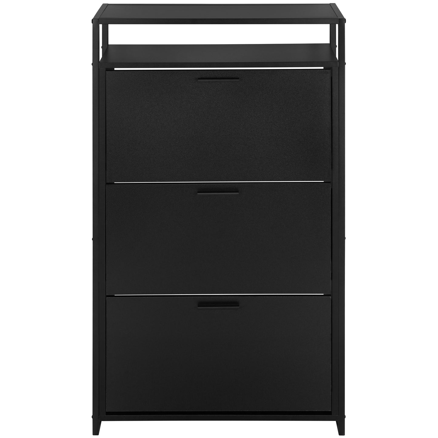 eHemco 3-Door Shoe Cabinet with Shelf, Modern Storage Organizer, Black Metal Frame, 3 Flip Drawers