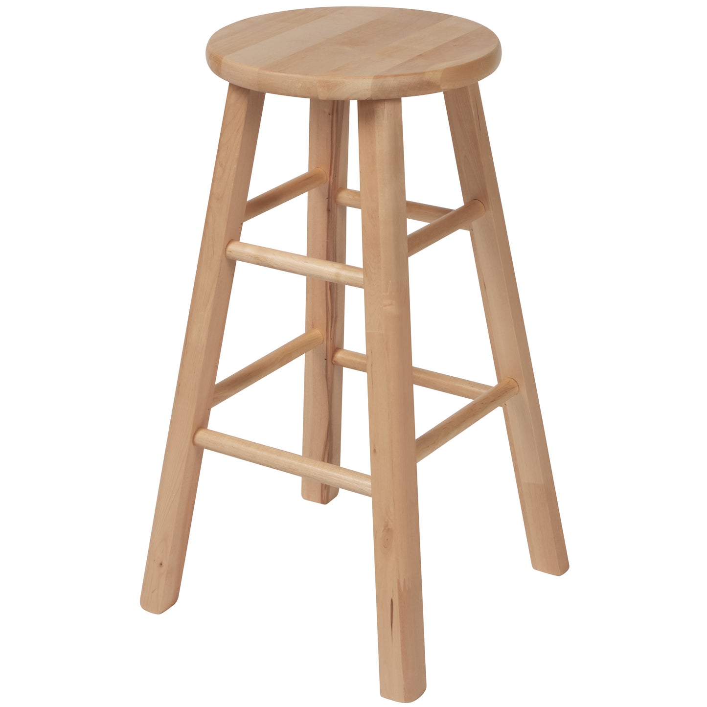 eHemco Solid Hardwood Counter Height Barstool, Natural Birch, 24 Inches, Round Seat, Fully Assembled