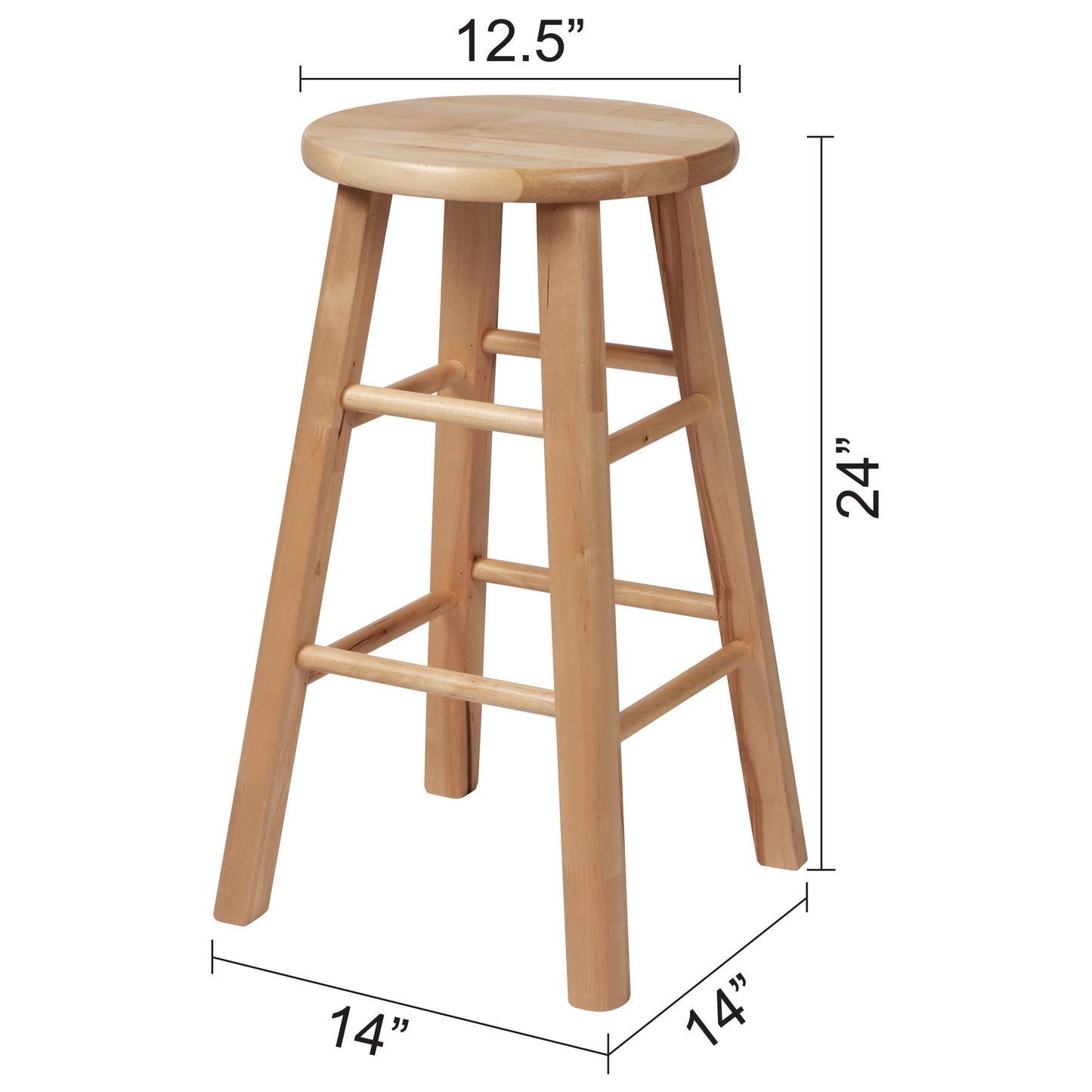 eHemco Solid Hardwood Counter Height Barstool, Natural Birch, 24 Inches, Round Seat, Fully Assembled