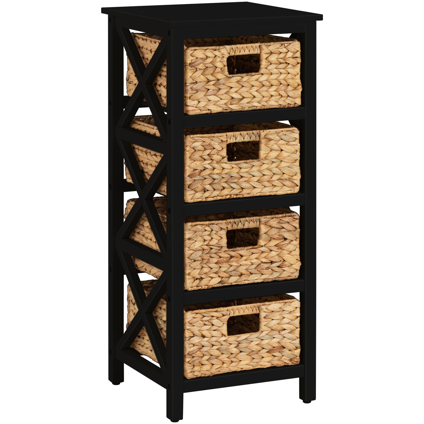 eHemco 4 Tier X-Side End Storage Cabinet with 4 Wicker Baskets