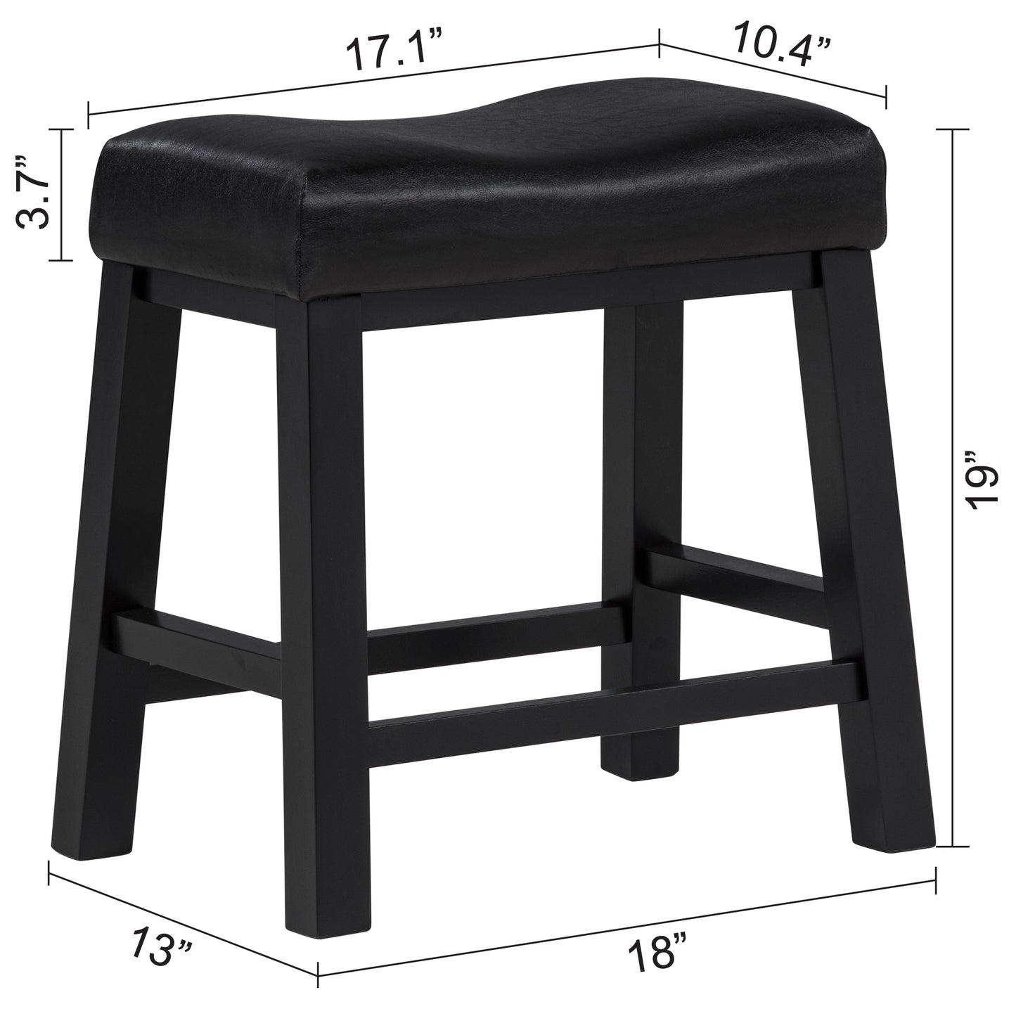 eHemco Heavy-Duty Saddle Kitchen Counter Height Barstools with Wood Legs and Cushion Seat, 19 Inch Height, Black