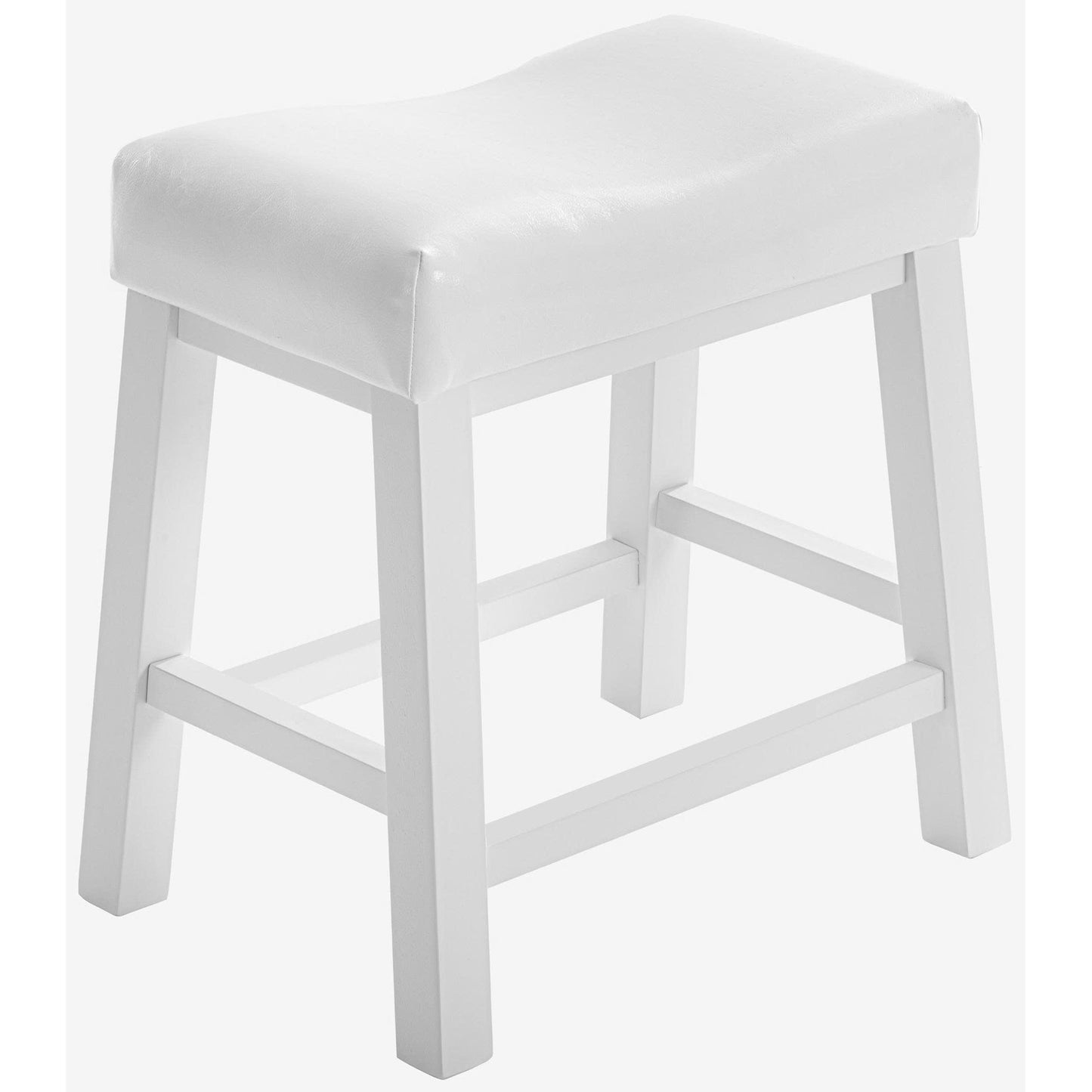 eHemco Heavy-Duty Saddle Kitchen Counter Height Barstools with Wood Legs and Cushion Seat, 19 Inch Height, White