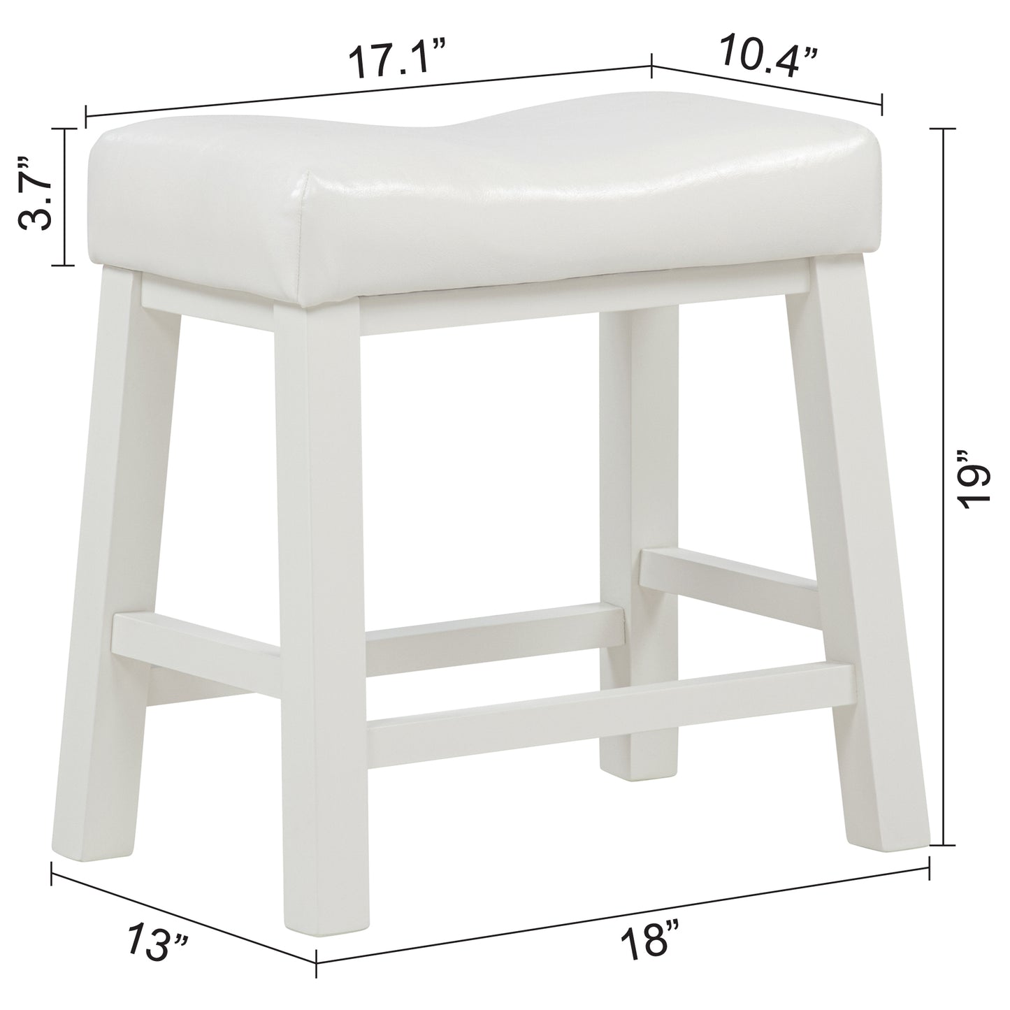 eHemco Heavy-Duty Saddle Kitchen Counter Height Barstools with Wood Legs and Cushion Seat, 19 Inch Height, White