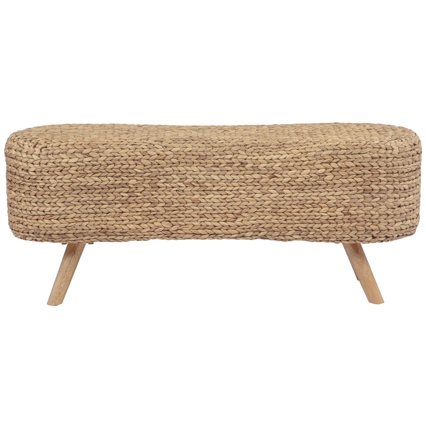 eHemco 8-Shaped Design Water Hyacinth Bench with Solid Hardwood Legs, 45.5 x 15.75 x 18.6 Inches, Natural