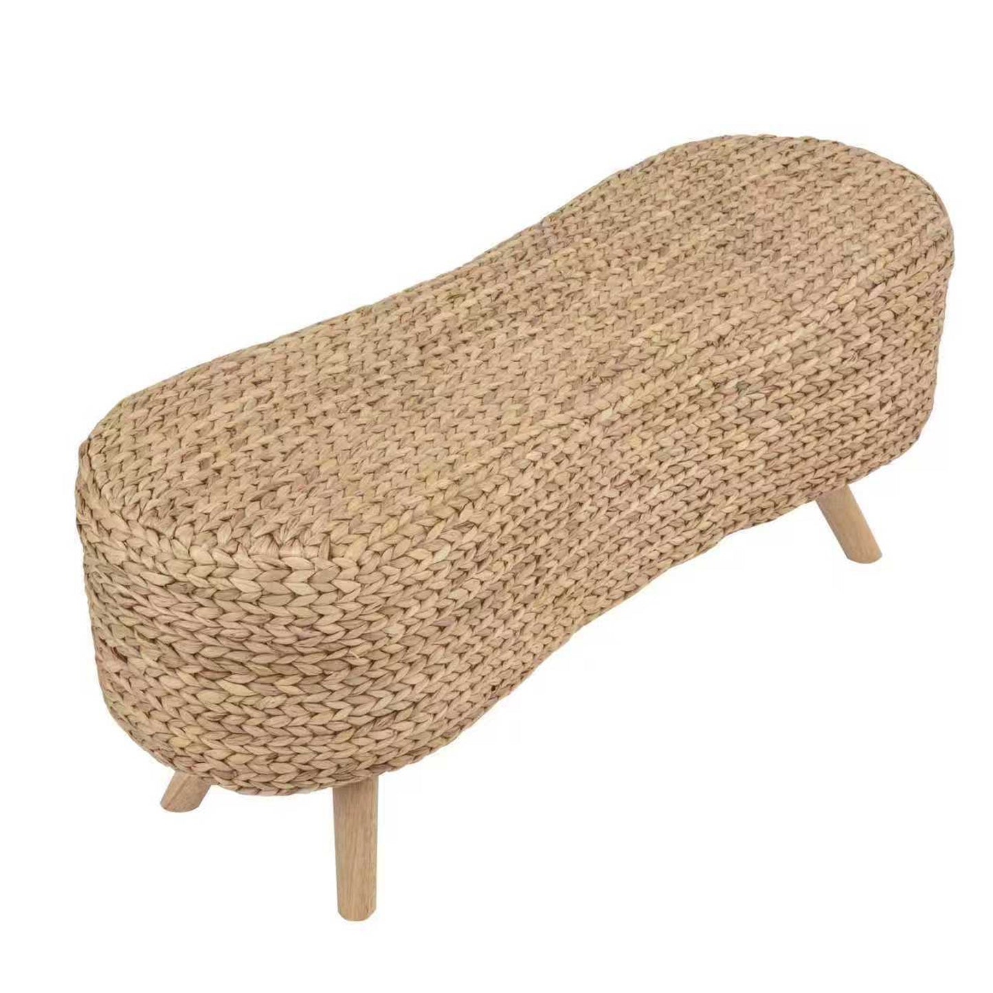 eHemco 8-Shaped Design Water Hyacinth Bench with Solid Hardwood Legs, 45.5 x 15.75 x 18.6 Inches, Natural