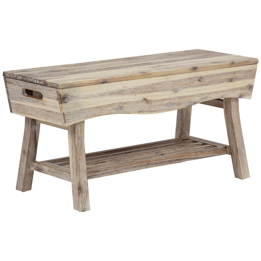 eHemco Solid Hardwood Bench with Storage Shelf and 4 Panels, 36x15.25x17.3 Inches, White Washed Finish
