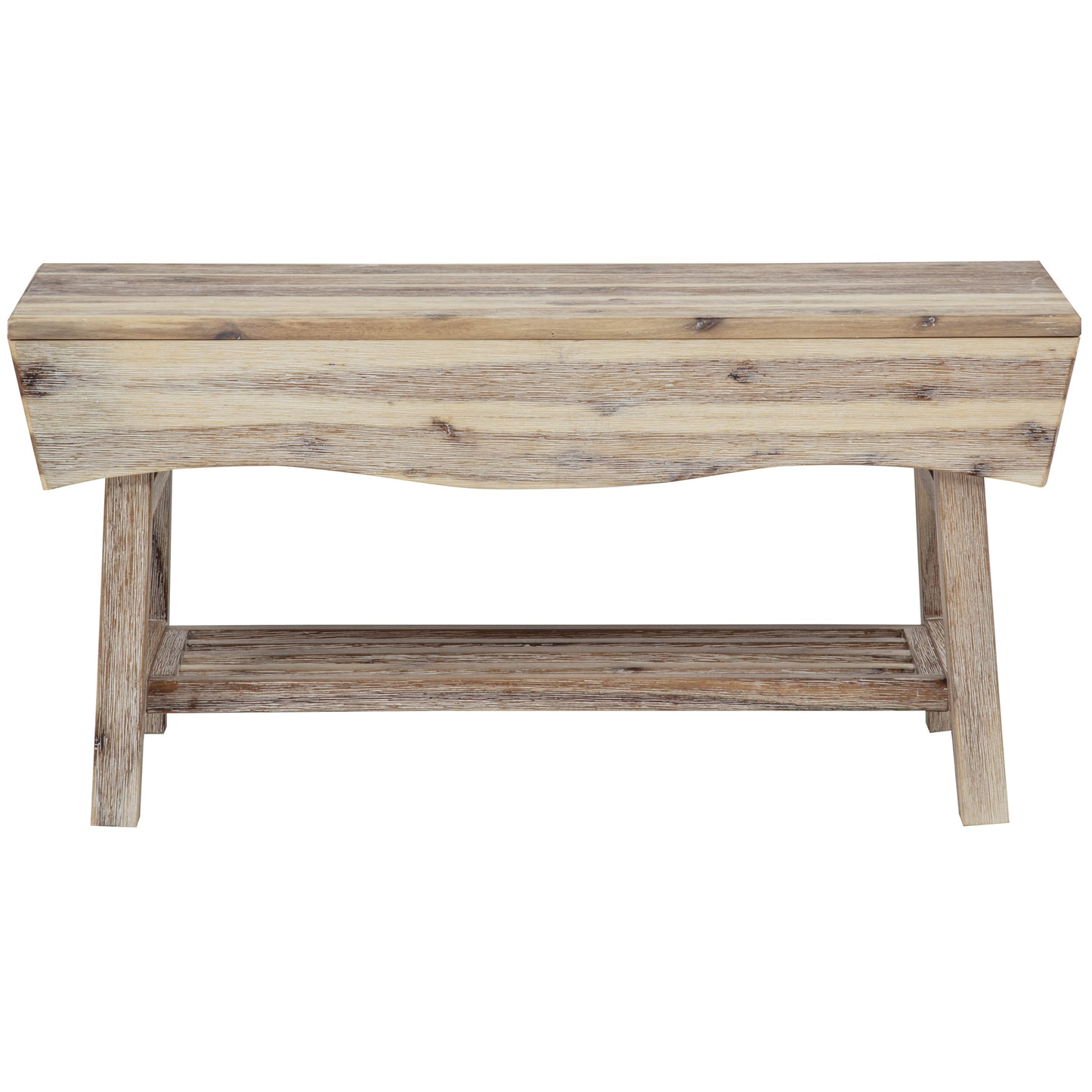 eHemco Solid Hardwood Bench with Storage Shelf and 4 Panels, 36x15.25x17.3 Inches, White Washed Finish
