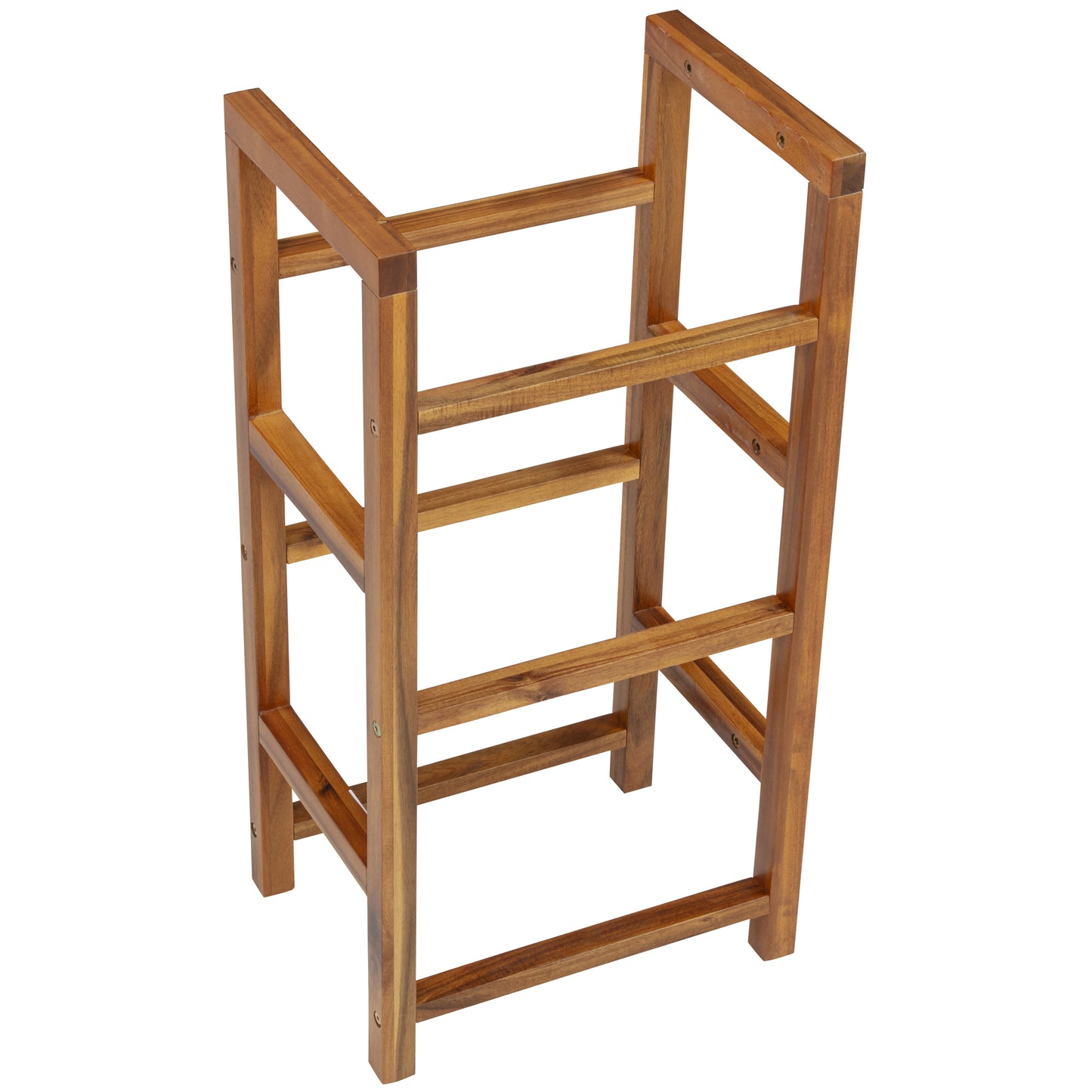 eHemco 3 Tier Hardwood Frame Grocery Storage Organizer Rack with 3 Woven Water Hyacinth Basket, Light Oak