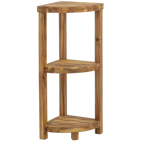 eHemco 3 Tier Solid Hardwood Bathroom Corner Shelf, Natural Oiled Finish