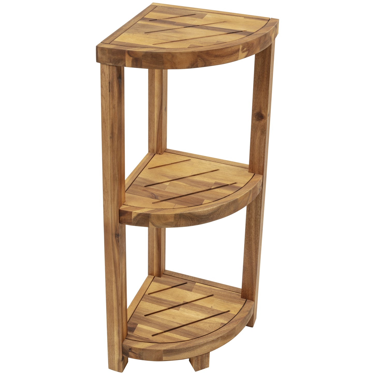 eHemco 3 Tier Solid Hardwood Bathroom Corner Shelf, Natural Oiled Finish