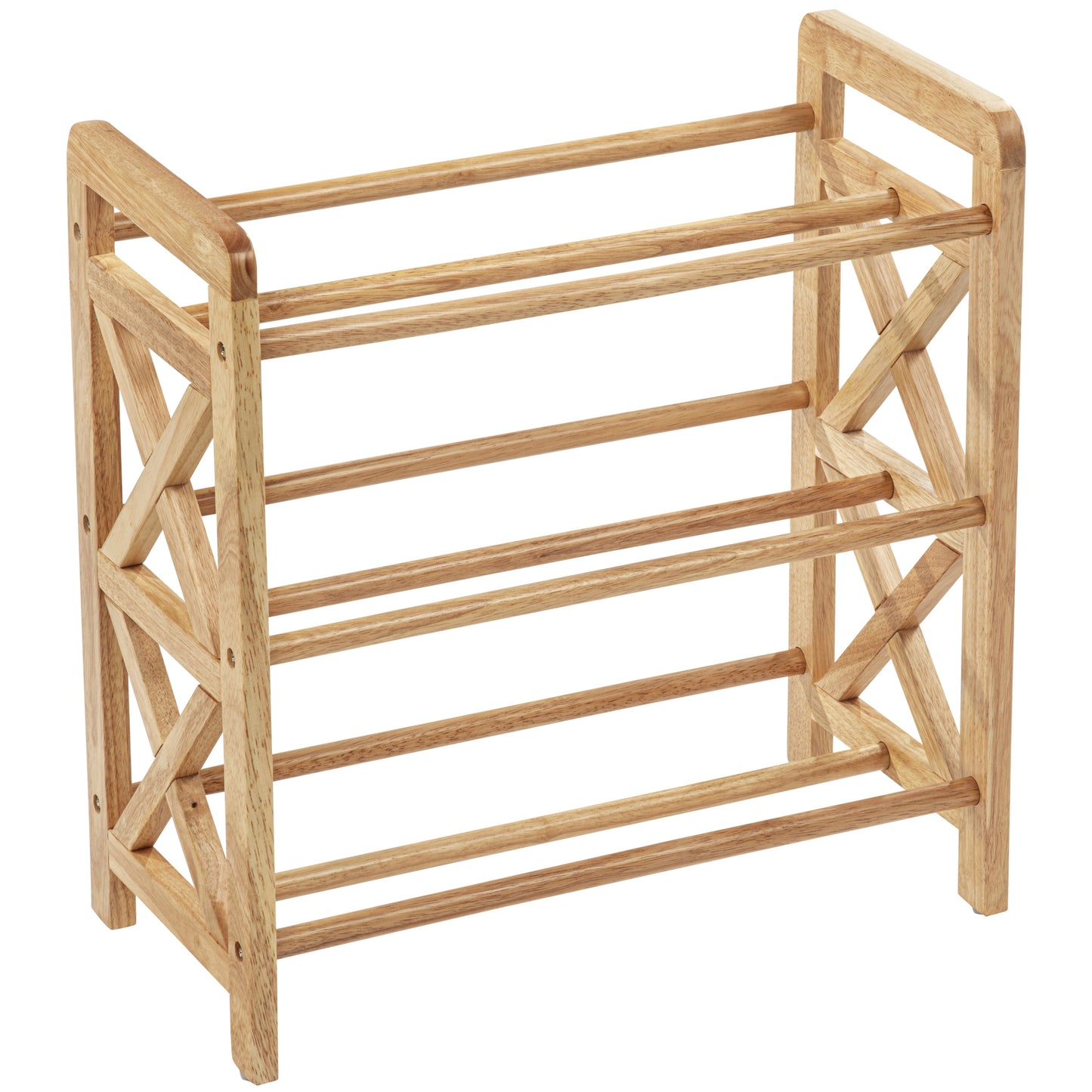 eHemco 3 Tier Storage Organizer with 6 Woven Water Hyacinth Baskets, Natural Wood Frame Stand, X-Design