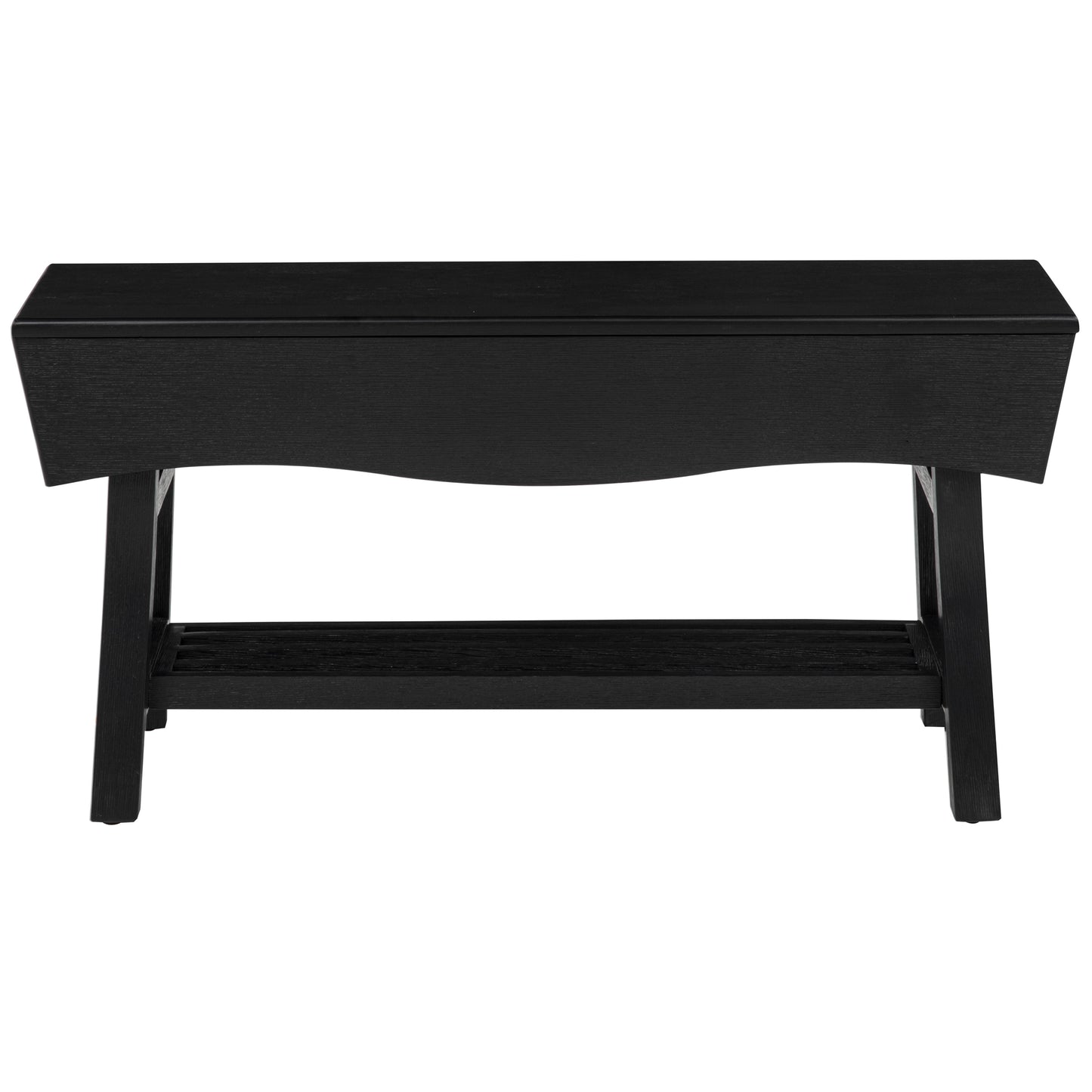 eHemco Solid Hardwood Bench with Storage Shelf and 4 Panels, 36x15.25x17.3 Inches, Black
