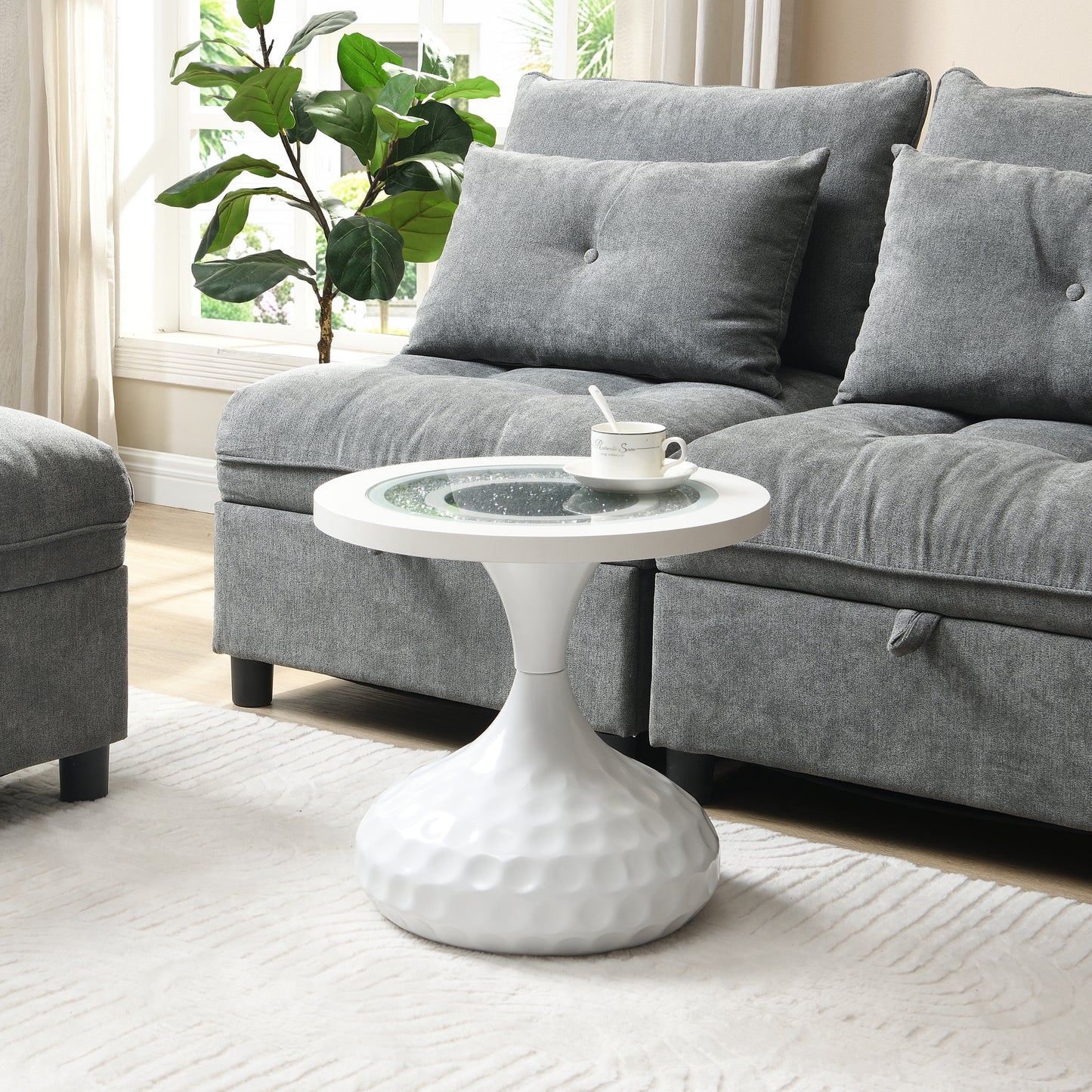eHemco Round Coffee Table, End Table with Acrylic Diamond Inlay, 17.7" D