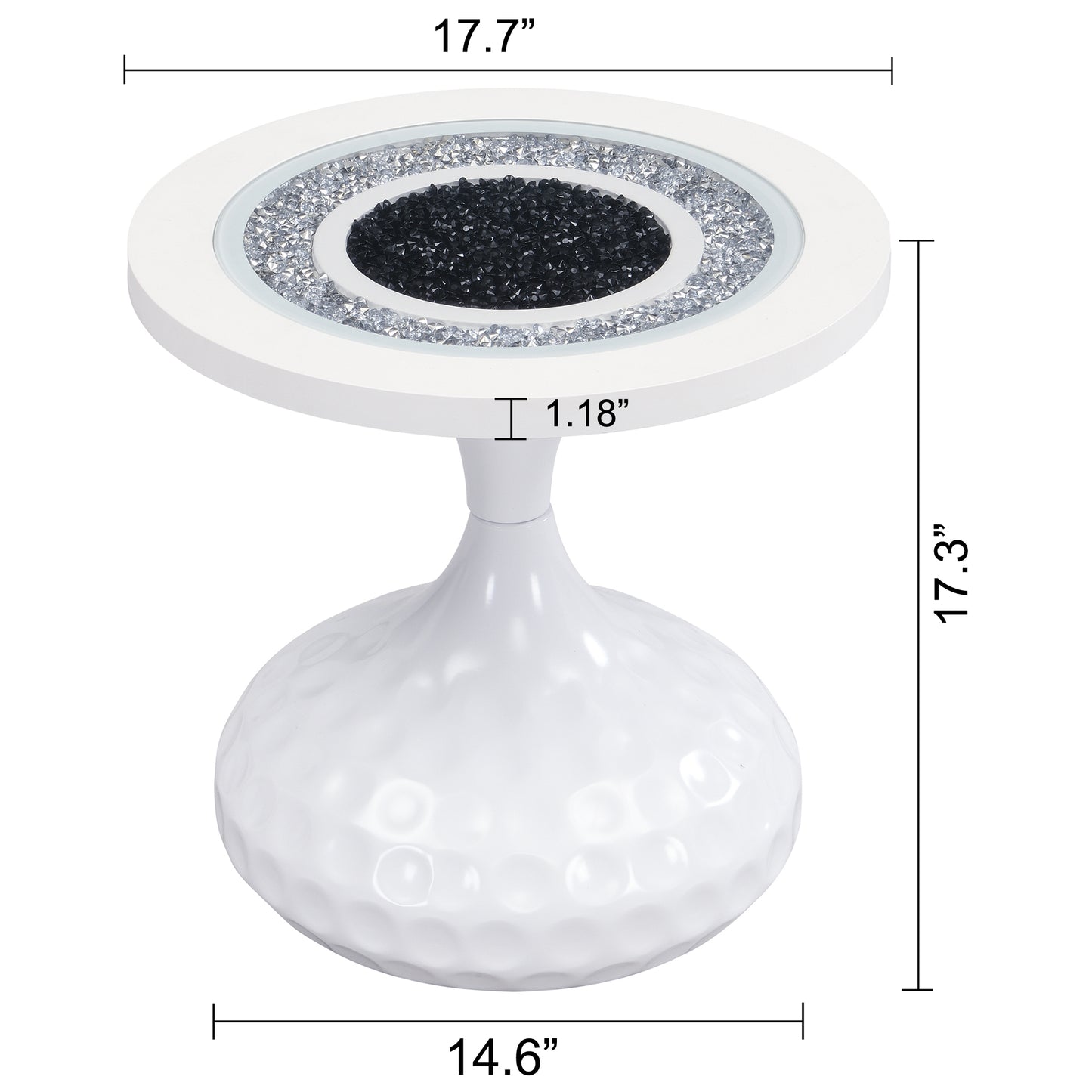 eHemco Round Coffee Table, End Table with Acrylic Diamond Inlay, 17.7" D