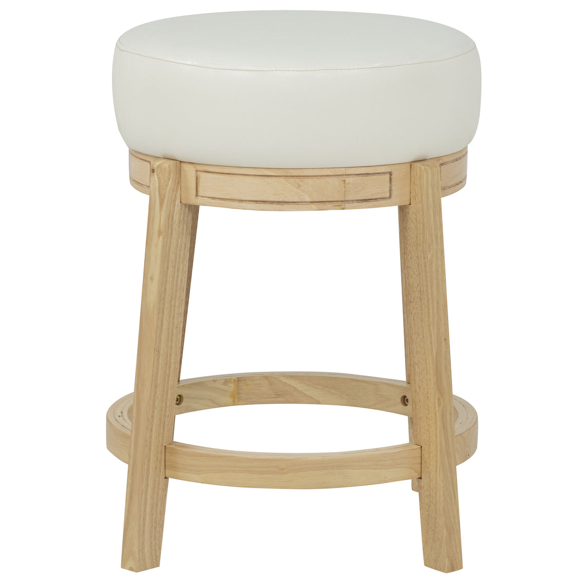 eHemco Round Counter Height  Stool, Natural Solid Hardwood Base with White PU Cushion Seat, 24 Inches