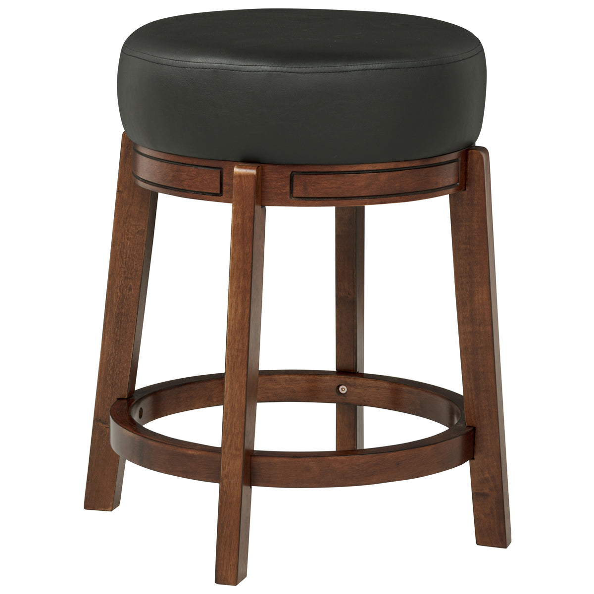 eHemco Round Counter Height  Stool, Solid Hardwood Base in Cherry finish with Black PU Cushion Seat, 24 Inches