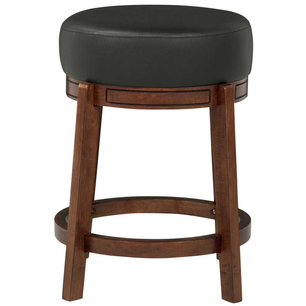 eHemco Round Counter Height  Stool, Solid Hardwood Base in Cherry finish with Black PU Cushion Seat, 24 Inches