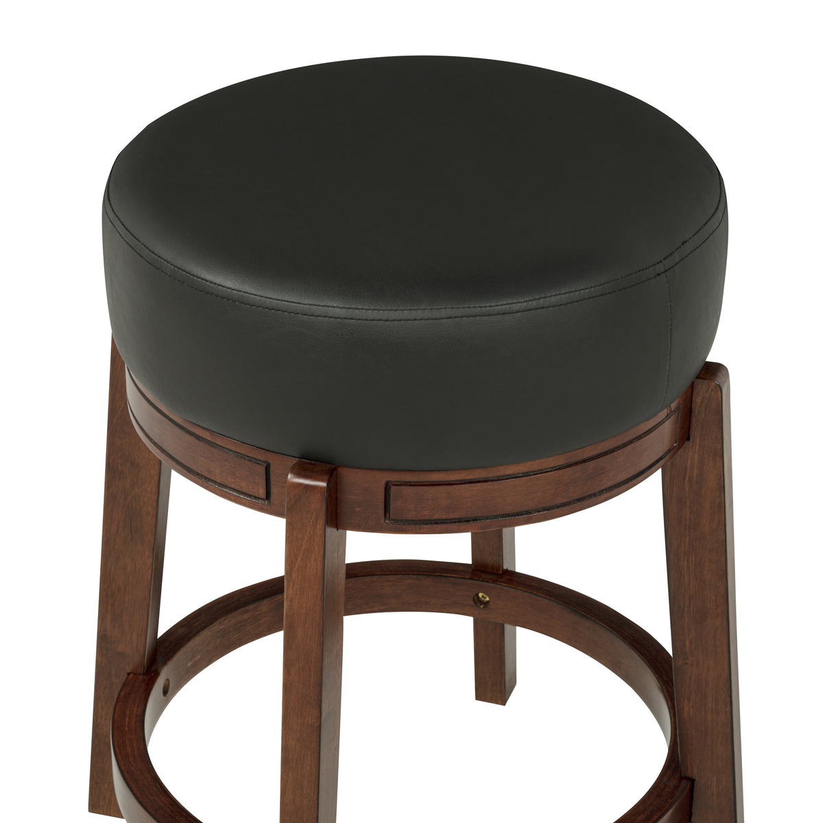 eHemco Round Counter Height  Stool, Solid Hardwood Base in Cherry finish with Black PU Cushion Seat, 24 Inches