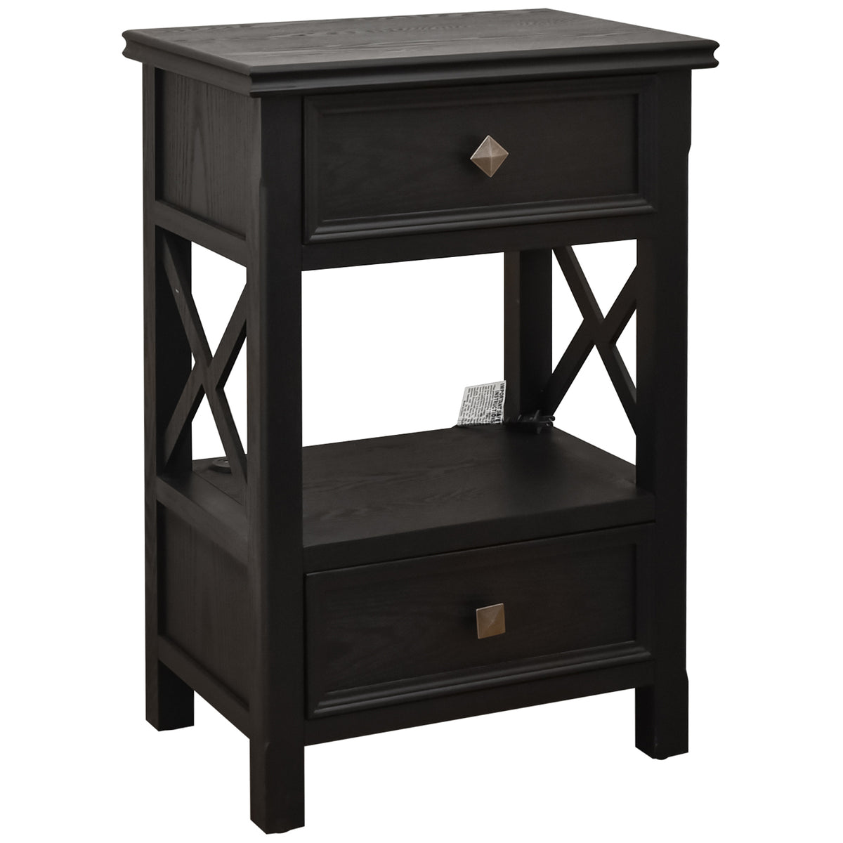 eHemco X-Side End Table with Charging Station and 2 Drawers, 20x14x29 Inches, Black