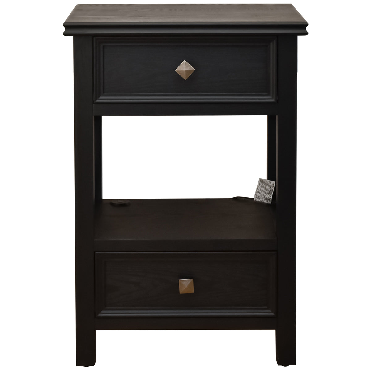 eHemco X-Side End Table with Charging Station and 2 Drawers, 20x14x29 Inches, Black