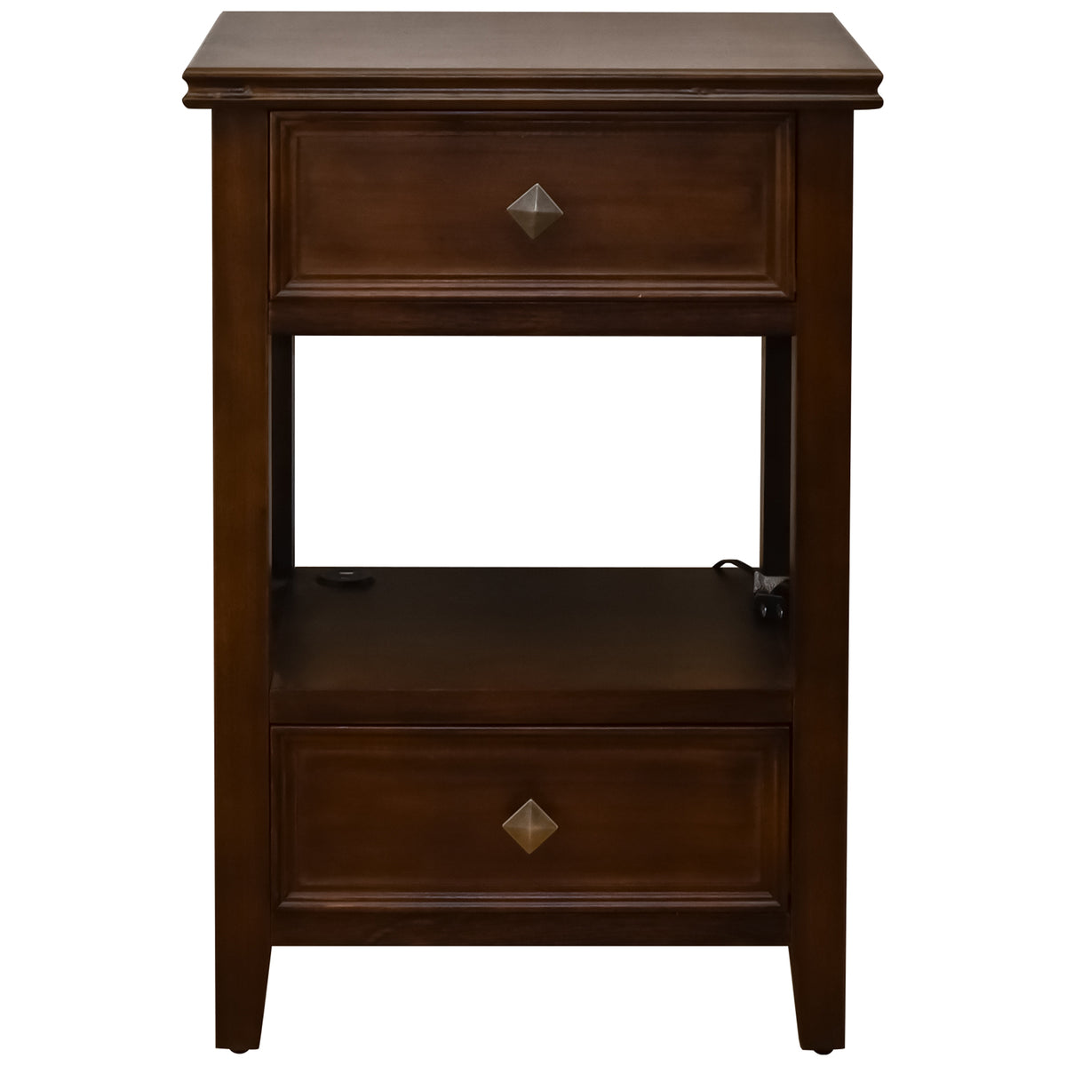 eHemco X-Side End Table with Charging Station and 2 Drawers, 20x14x29 Inches, Walnut