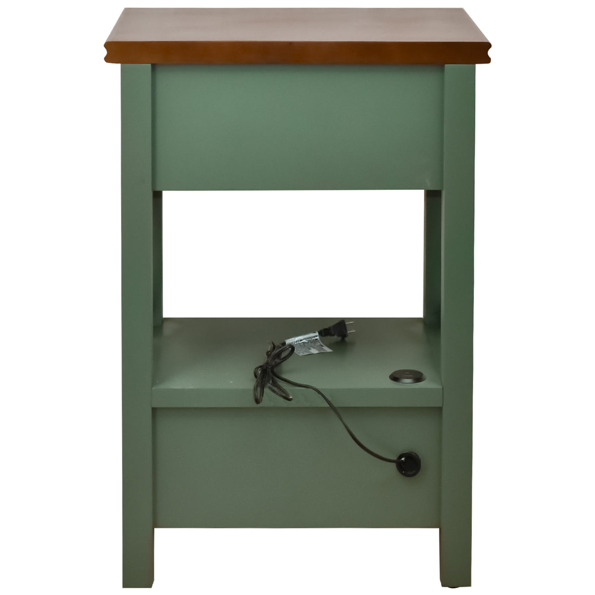 eHemco X-Side End Table with Charging Station and 2 Drawers, 20x14x29 Inches, Green and Walnut