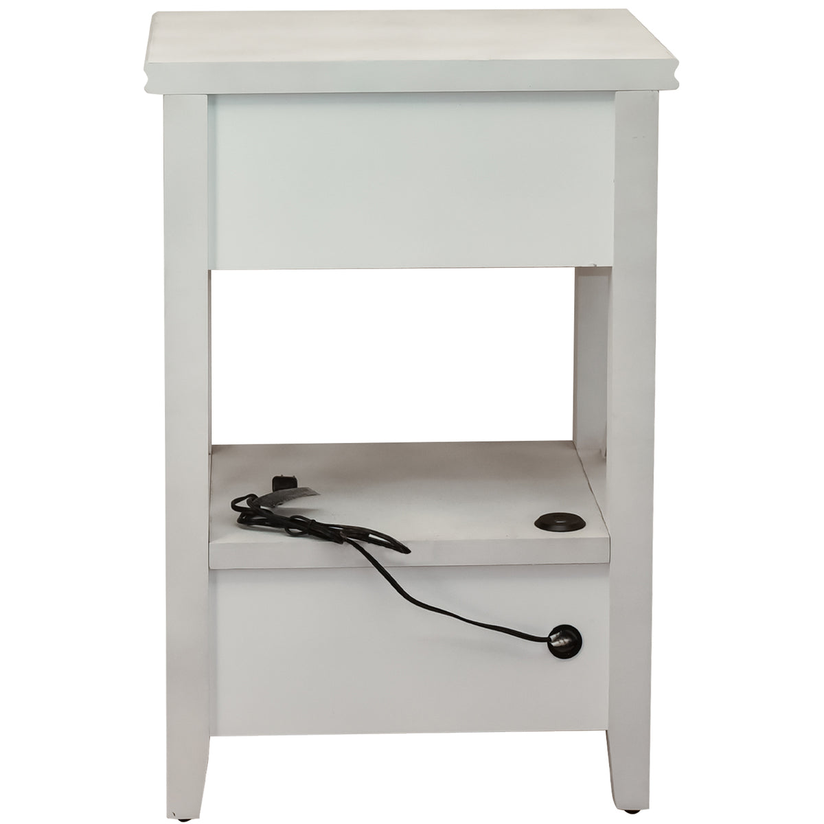 eHemco X-Side End Table with Charging Station and 2 Drawers, 20x14x29 Inches, White Wash