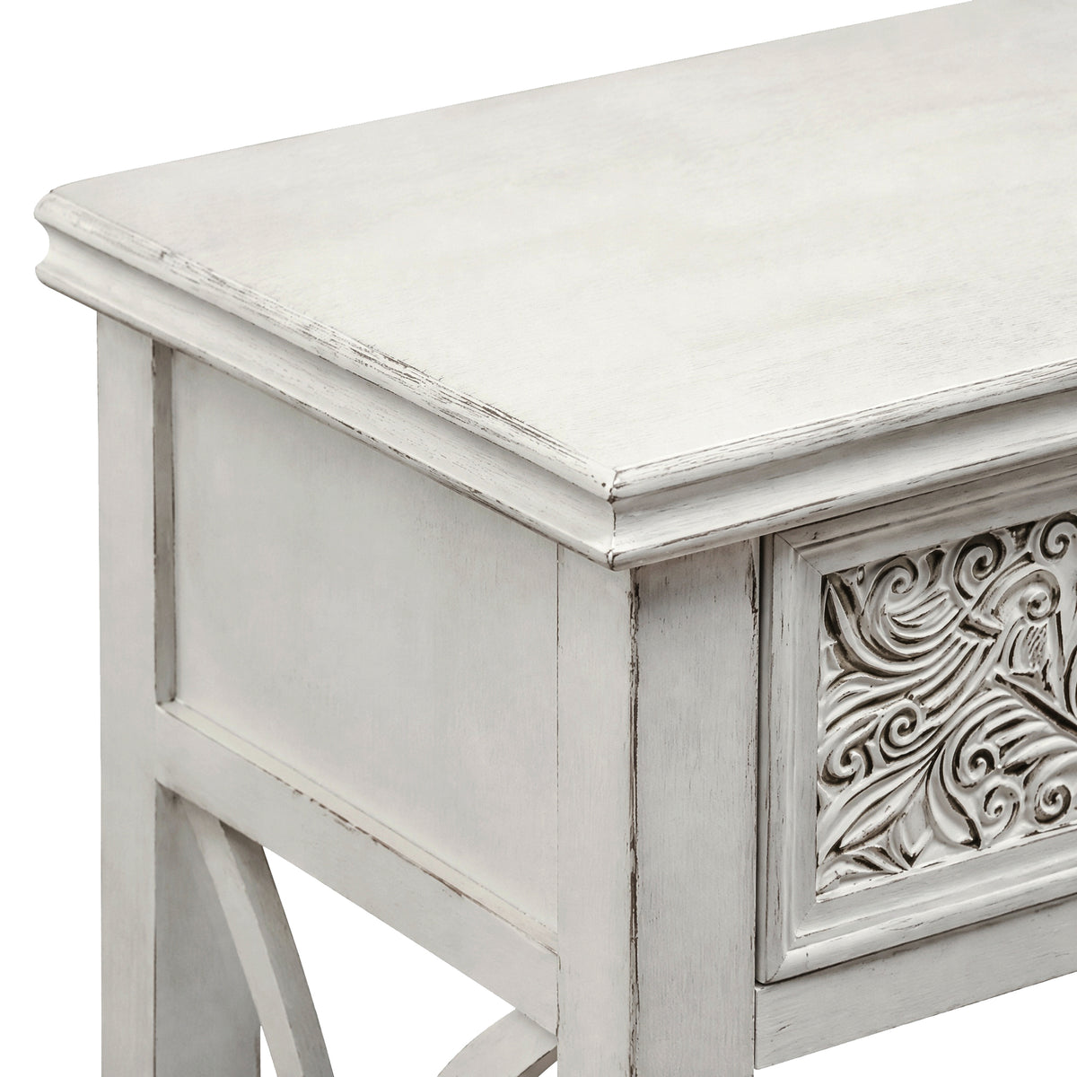 eHemco X-Side End Table with Charging Station and 2 Drawers, 20x14x29 Inches, White Wash