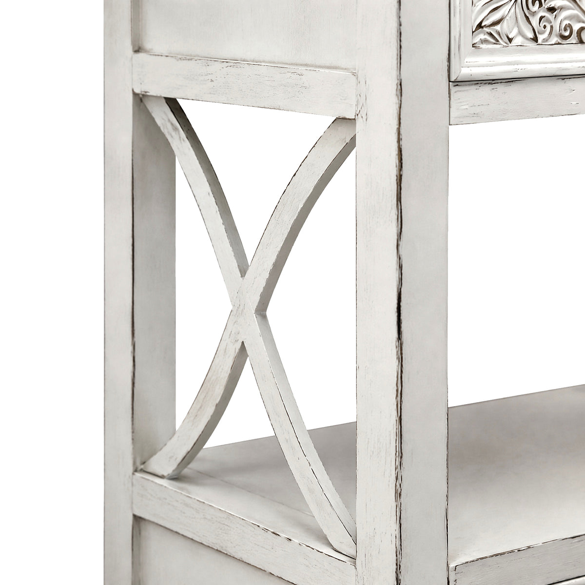 eHemco X-Side End Table with Charging Station and 2 Drawers, 20x14x29 Inches, White Wash