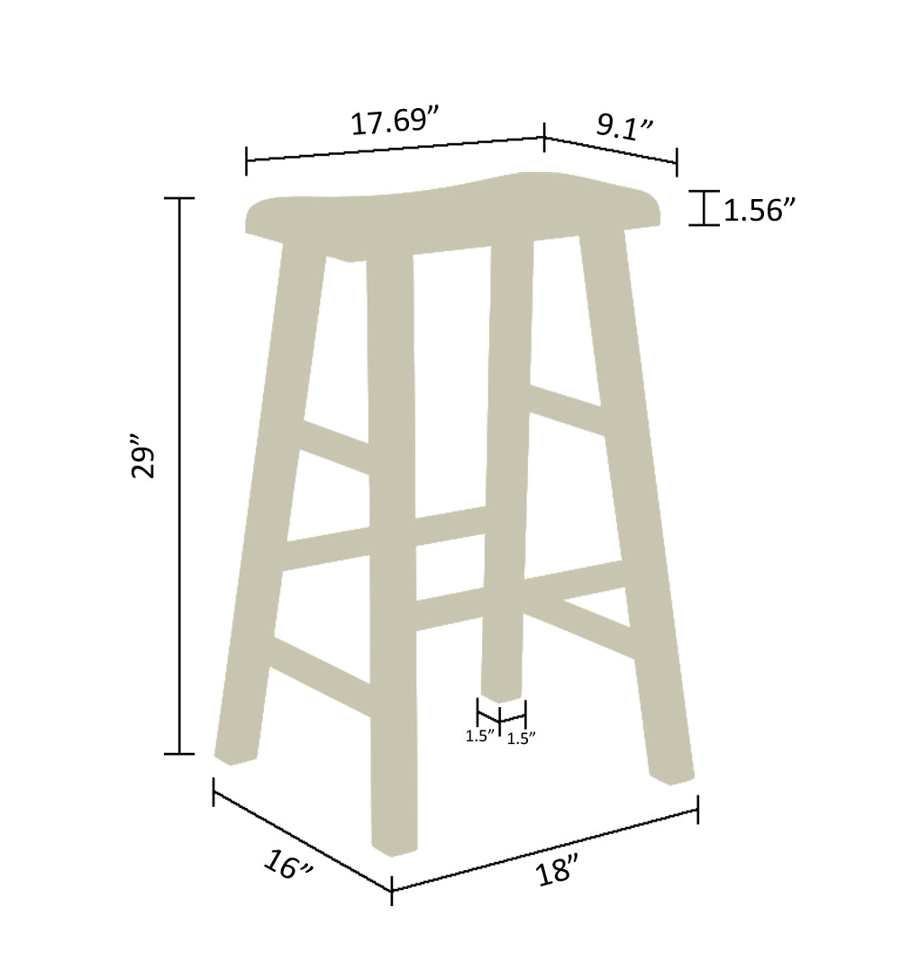 eHemco Heavy-Duty Solid Wood Saddle Seat Kitchen Counter Barstools, 29 Inches, Set of 2